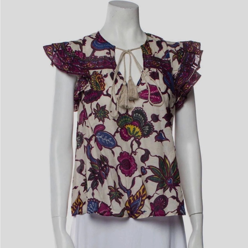 Love The Label Lucette V-Neck Tassel-Tie Top, Sam Ivory, Women's, small